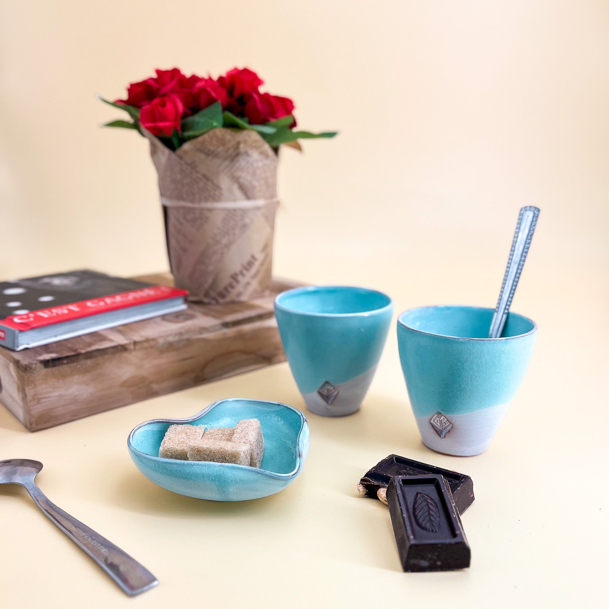 Duo de tasses à café et une coupelle cœur Nuage