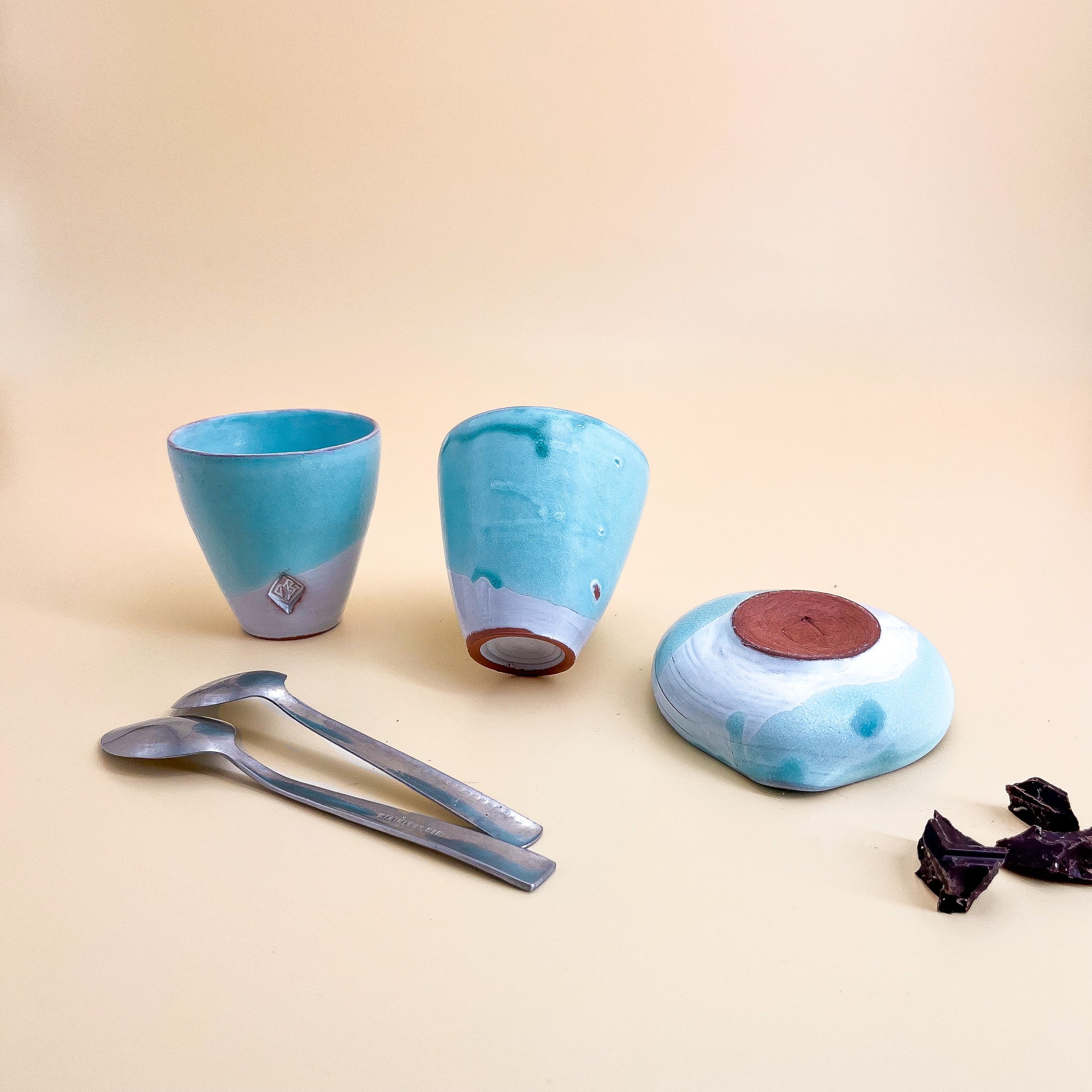 Duo de tasses à café et une coupelle cœur Nuage